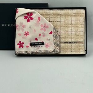 Burberry Handkerchief Hand Towel Set OS Pink Cream Cherry Blossom BB2003W-7201